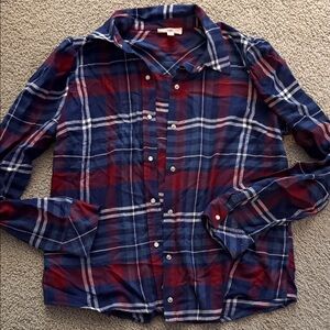 Como Vintage Women's Blue and Red Plaid Long Sleeve Shirt